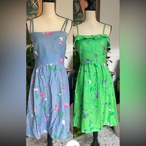 Set of TWO vintage Malia Honolulu Dresses Blue Green Floral Built in Bra Medium
